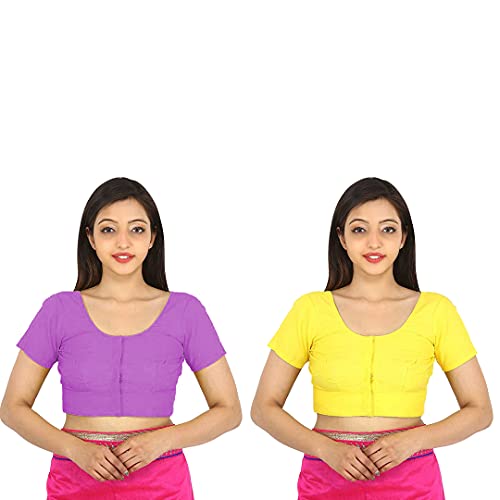 Image of Namita Women's Rubia Cotton Half Sleeve Readymade Blouse (U-COT-COM-2-LIGHTPURPLE-YELLOW-36 Light Purple, Yellow 36)