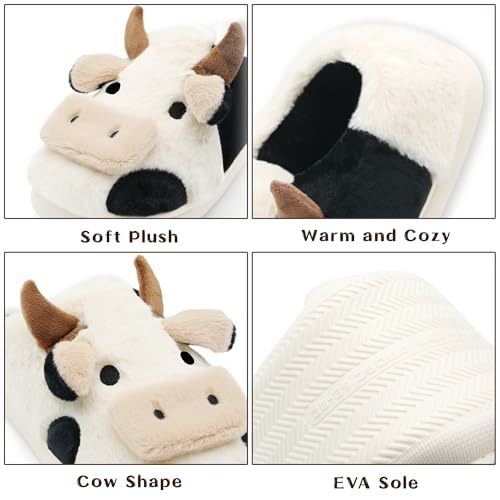 Cute Cow Slippers for Women Men, Fuzzy Cartoon Animal Slippers, Funny Indoor Bedroom Kawaii Plush Cozy Slipper3