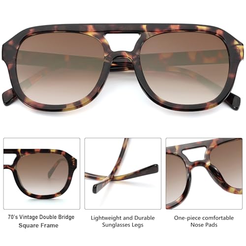 LIKSMU Retro Aviator Sunglasses for Women Men Trendy Square Pilot Shades 70s Vintage Sun Glasses2