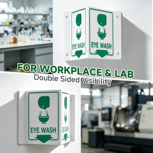 Image of 2 Pack Acrylic Projecting Eye Wash Station Sign Double-Sided Emergency Eye Wash Safety Sign V-Shaped Wall Mount Sign with Pre-Drilled Holes for Laboratory Factory Warehouse Workplace Safety(6 x 5 Inch)