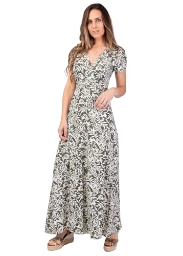 Robe longue manches courtes Marbella kaki chic pour femme
