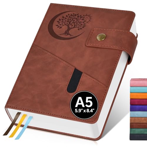 PAIBAS A5 Leather Lined Journal Notebook, 5.9'x8.4' 366 Pages 100GSM College Ruled Hardcover Diary...