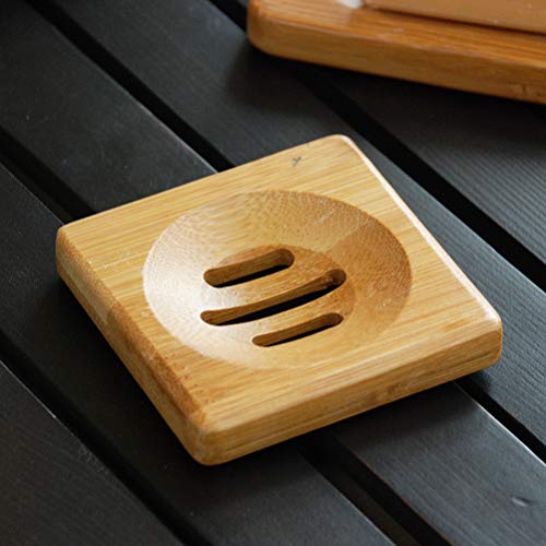 SUMAJU 4 Pcs Wooden Soap Holders Bathroom Soap Dish Natural Bamboo Soap Holder Square & Round Soap Dishes for Home Bathroom