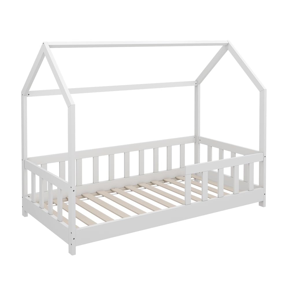 VitaliSpa letto montessori bambini Michelle, Bianco, 80x160 cm con protezione anticaduta