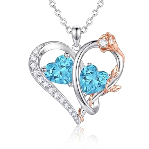 TIGER RIDER Rose Birthstone Necklace with March Pendant