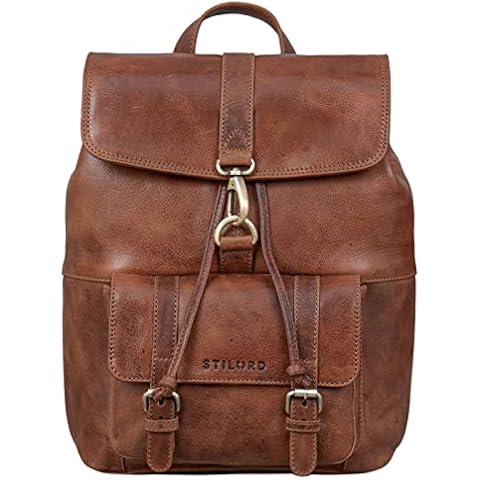 STILORD 'Kacey' Leather Backpack Handbag Womens 13,3 inch Laptop Backpack Vintage Daypack Ladies Rucksack Ideal as Business Backpack Travel Bag School Bag, Colour:Napoli - Brown Cover