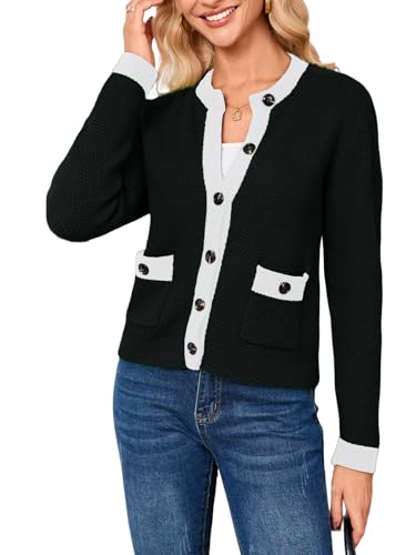 Women's Cropped Cardigan Sweater Long Sleeve Knit Lady Jacket Open Front Button Down Fall Casual Outerwear