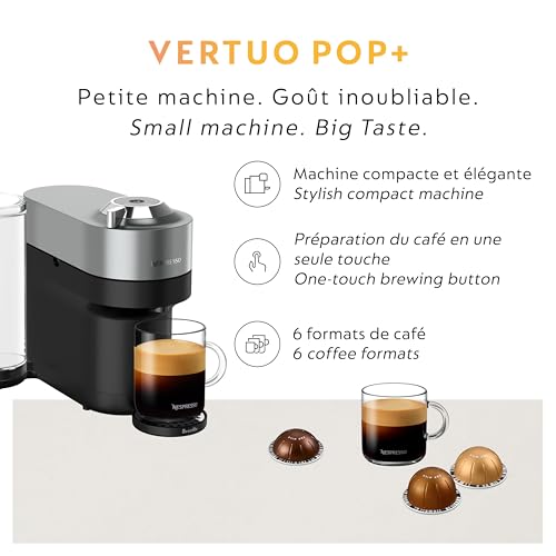 Nespresso Vertuo Pop+ Deluxe Coffee Machine with Milk Frother, Titan Silver | Coffee and espresso maker by Breville with 37 fl. oz. side tank. Aeroccino3 milk frother bundle for hot or cold milk foam. - image 5