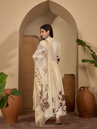 Image of Stylum Women's Floral Printed Rayon Flared Kurta Palazzo Dupatta Set