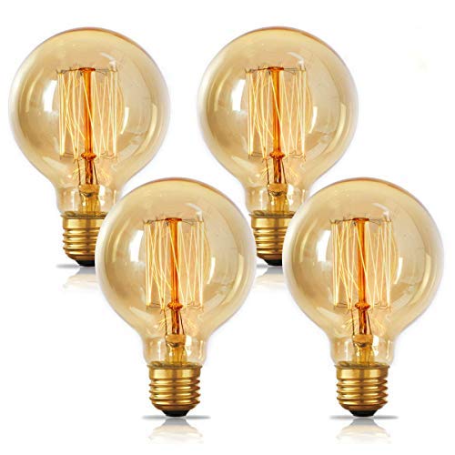 Jslinter Edison Light Bulbs 60w, Globe Dimmable Filament Decorative Bulbs for Home, Vintage Light Bulb G80/G25 Style, E26 Base, Classic Amber (4 Pack)