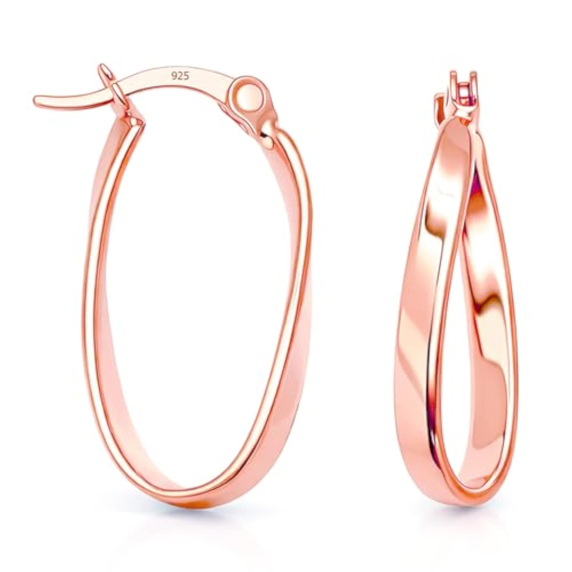 Women's 925 Sterling Silver Rose Gold Plated Twisted Wavy Hoop Earrings