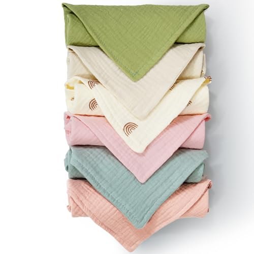 Image of Dormlony Baby Muslin Washcloths 11×11 inch Soft and Absorbent Cotton Face Towels for Baby Boys&Girls 6 Pack