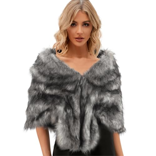 Women Faux Fur Shawl Bridal Wedding Fur Stole Cape 1920s Winter Cloak Warm Scarf Shoulder Wrap for Evening Dresses