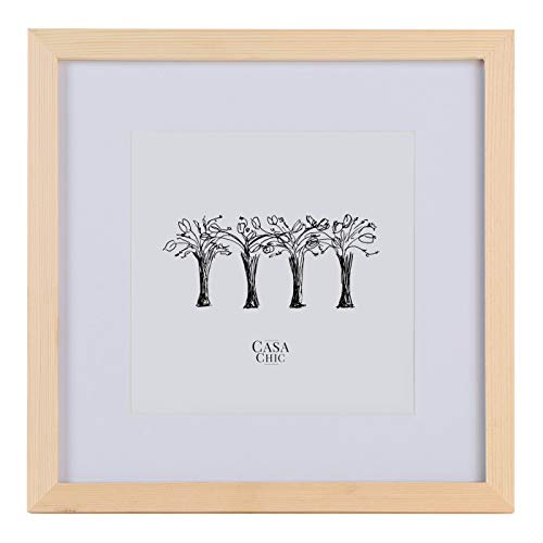 Classic by Casa Chic Marco de Fotos 20 x 20 cm con Paspartú para Foto de 15 x 15 cm - Madera de Pino - 1 Marco - Grosor del Marco 2 cm - Frente Cristal Templado - Color Despintado