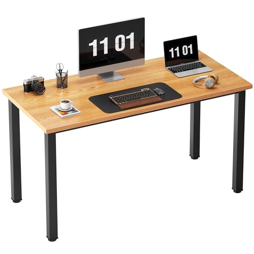 Need Computer Desk, 47 inch Home Office Desk, Modern Simple Style Home Office Gaming Desk, Basic Writing Table for Study Student, Black Metal Frame, Teak
