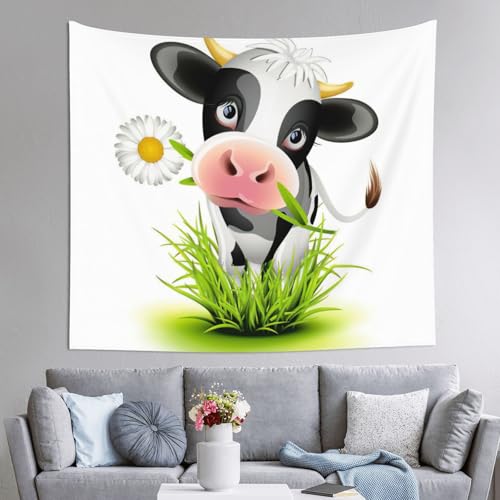 Tapisserie imprimée vache mignonne JEJEA pour suspendre dans une chambre cocooning