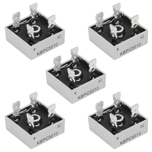 5Pcs KBPC5010 50A 1000V Bridge Rectifier Diode Single Phase Full Wave 50Amp 1000Volt Electronic Silicon Diodes AC to DC Full Bridge Voltage Rectifier Through Hole 4-Pin