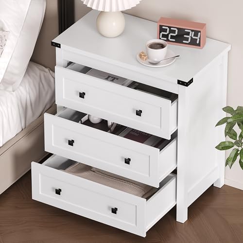 Image of BORNOON 3-Drawer Dresser, Small Wooden Chest of Drawers with Metal Knobs, Water-Resistant Top, Storage Organizer with Anti-Tip Kit for Bedroom, Nursery, Living Room