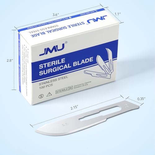 Image of JMU 100pcs Scalpel Blades Sterile #22, Disposable Stainless Steel Surgical Blades, Individually Foil Wrapped