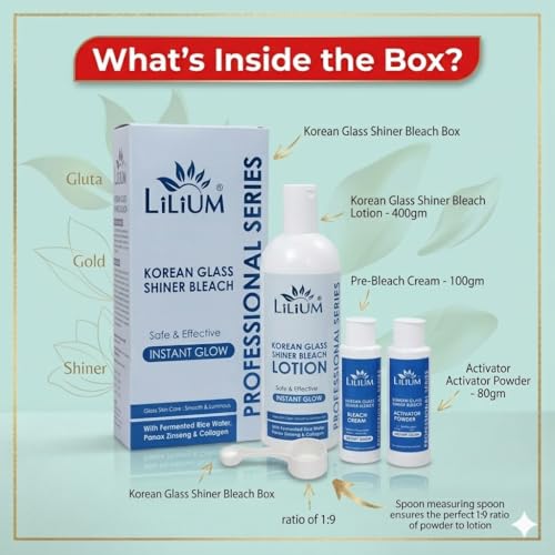 Image of Lilium Korean Glass Shiner Bleach 580gm | Safe & Effective | Instant Glow | Enhance Radiance |Glass Clear Smooth & Luminous | Improve Texture & Elasticity | Fermented Rice | Panax Zinseng | For All Skin Types | Salon, Spa, Home & Professional Use