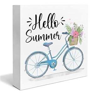 Summer Home Decor, Hello Summer Wooden Sign Decor Desk Sign Summer Wooden Block Sign Rustic Home Shelf Wall Decoration