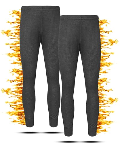 Mega_Jumble Pack of 2 Kids Unisex Boys Girls Brushed Thermal Underwear Long Johns Bottoms Children Winter Warm Trousers Camping Ski Hiking Pants (UK, Age, 11 Years, 12 Years, Regular, Charcoal)