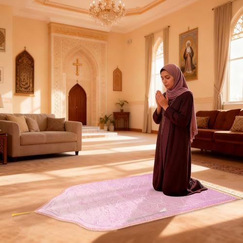 Tapete de Oración Islámico Rosado Acolchonado para Mujeres miniatura 6