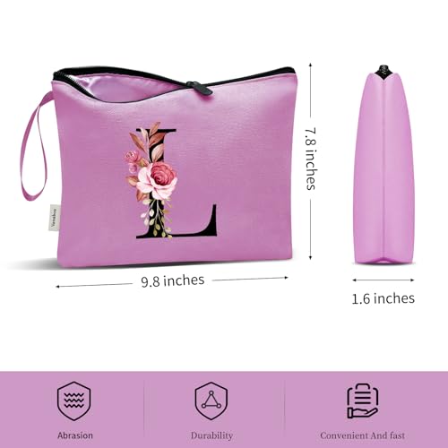 Image of Vavabox A-Z Personalized Makeup Bag, Birthday Gifts for Women Mom, Gifts for Best Friend, Bride Bridesmaid Cosmetic bag (L, 07-Purple)