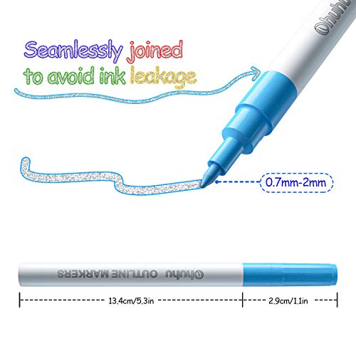 Ohuhu Outline Markers: 12 Colors Outline Pens Squiggles Shimmer Metallic Outline Markers Set Self-Outline Metallic Markers For Drawing Cards Making Writing Glitter Shimmer Markers For Adults Kids #TOP1