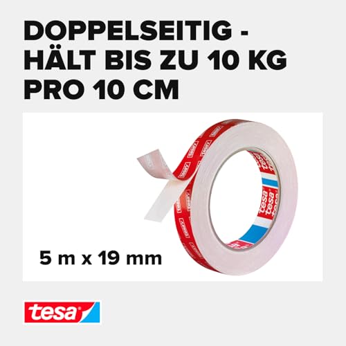 tesa Powerbond ULTRA STRONG - Doppelseitiges, extra starkes Montageband zur permanenten Befestigung im Außen- und Innenbereich - 5 m