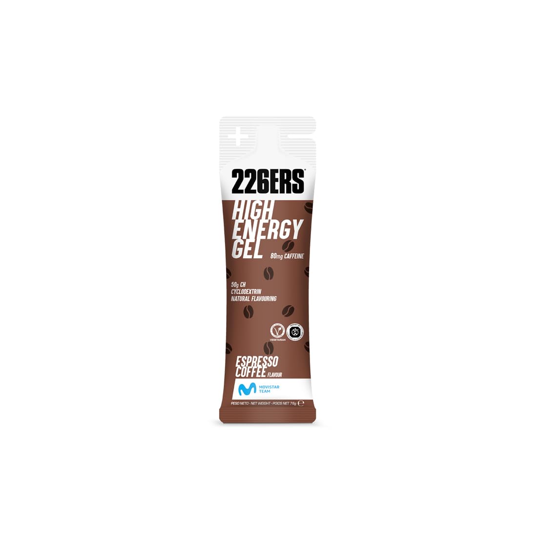 226ERS High Energy Gels | Geles Energéticos con 50g de Ciclodextrina como Hidrato y 80 mg de Cafeína, Vegano, Café Expresso - 1 Gel