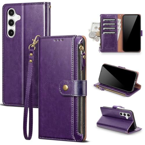 Scutumate Compatible with Samsung Galaxy S25 Wallet Case with Card Holder RFID Blocking Zipper Poket PU Leather Flip Cover Wrist Strap Credit Card Slots Men Women,Phone Case for S25 6.2",Dark Purple by Scutumate - Used condition - US$12.62