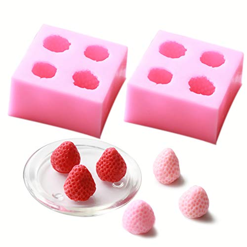 HengKe 2 Pieces 3D Strawberry Silicone Mold,Food Grade Safety Silicon Materials for Baking Mousse Dessert Molds Ice Cube Jello Cake Chocolate Truffle Mold Pastry Fruit Shape Ice Cream Mould