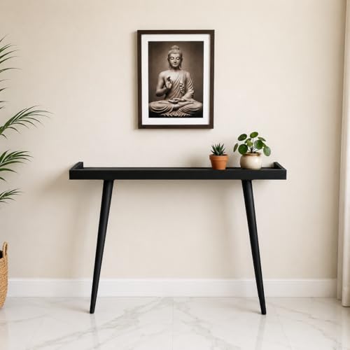 Image of 80cm Long Wooden Console Table for Living Room | Side Entrance Table for Home (80x20x80cm) Black