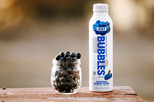 Image of JUST Bubbles Huckleblueberry - Pure Premium Sparkling Spring Water in a Fully Recyclable Reusable Eco-Friendly Bottle - 100% Mountain-Sourced Carbonated Water with Naturally Occurring Minerals, 16 Fl Oz (Pack of 12)