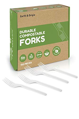 [150 Pack] Compostable Forks - Disposable Forks - Biodegradable Forks - Plant-Based CPLA - Durable and Heat Resistant Alternative to Plastic Silverware, Cutlery, Utensils