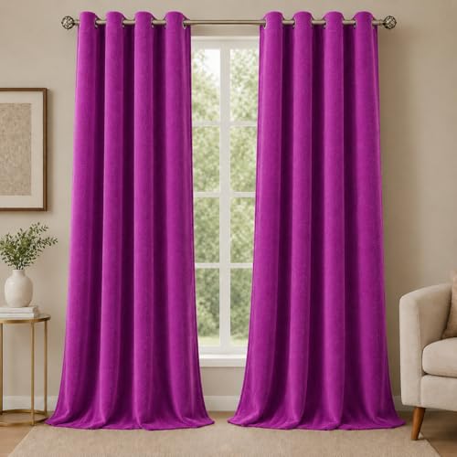 Image of GD Home Fabric Velvet Curtains | Heavy Soft Premium Velvet Drapes for Bedroom and Living Room | Semi Light Blocking, Thermal Insulated and Noise Reducing Window Panels | 5 Feet, Set of 2 (Magenta)