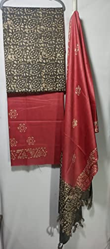 Image of STB-SILK TEXTILES BHAGALPUR Women's Bhagalpuri Cotton Silk Batik Print Unstitched Salwar Suit Dress Material With Dupatta | Women's Dress Material For Girls