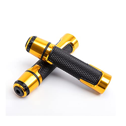 7/8" Motorcycle Hand Grips 22Mm 25Mm Non-Slip End Bar Grip Universal Aluminum Rubber Gel Motorcycle Grips For Sport Bike Cruiser Chopper (Gold B) #TOP25