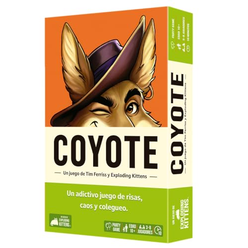 Exploding Kittens Coyote, Juego de Cartas Party Game, A Partir de 10 Años, De 3 a 8 Jugadores, 10 Minutos por Partida, Español
