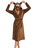 Ekouaer Women's Robe Cute Animal Bathrobes Full Length Soft House Coat with Hood for Adult Brown Bear S