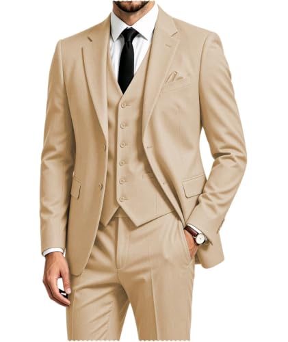 Image of 3 Pieces Business Mens Suit Notch Lapel Blazer Formal Wedding Groom Pants Tux Vest Tuxedos