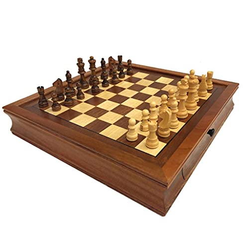 LJTHUU Jeu d'échecs International en Bois, Fait Main, avec pièces magnétiques et tiroir. Grand Jeu d'échecs Classique rétro pour Adultes.