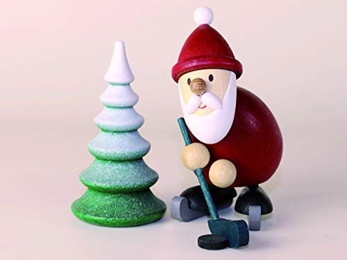 Holzfigur Weihnachtsmann Eishockeyspieler mit Baum HxB 9,6x7,5cm NEU...