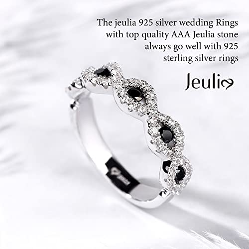 Jeulia Engraved Wedding Stackable Rings: Sterling Silver Band Half Eternity Sapphire Blue Engagement White Diamond Cubic Zirconia CZ Anniversary Promise Rings with Jewelry Box4