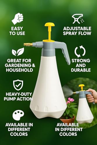 Image of 1 Litre Heavy-Duty Garden Pressure Sprayer, White and Red Compression Pump with Adjustable Brass Nozzle, Hand Held Mist Spray Bottle for Plants, Cleaning, Sanitising