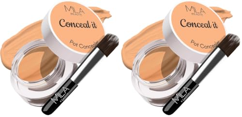 Image of Mila Beaute Conceal It Pot Concealerwith Brush | Enriched With SPF 15 and Vitamin E | Light Weight Concealer | Long Lasting Coverage | Natural Matte Finish | Covers All Skin Concerns | Easily Blendable Concealer For Face Makeup (Natural Nude)