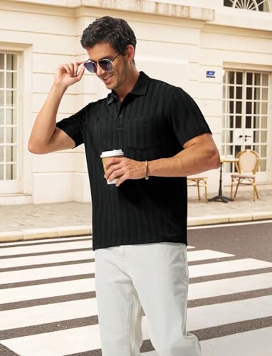 Image of TBMPOY Mens Casual Knit Polo with Pocket Textured Shirts Short Sleeve Classic Summer Vacation