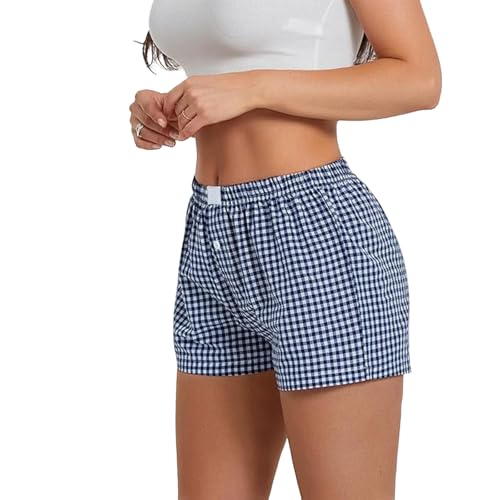 Image of Y2K Boxer Shorts for Womens Low Waist Plaid Lounge Shorts Elastic Cute Gingham Pajamas Bottoms