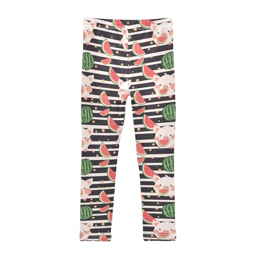 Wusikd Cute Cartoon Piggy Girls' Leggings Toddler Doodles Watermelon Black Striped Kids Yoga Pants Dance Active Tights 4T2